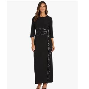 NWT R&M Richards Women's Long and Classic Sequins Cascade Dress Black size 6P